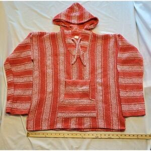 Artesanias Hoodie Sweatshirt Women's XL Boho Beach Print Striped Salmon & White